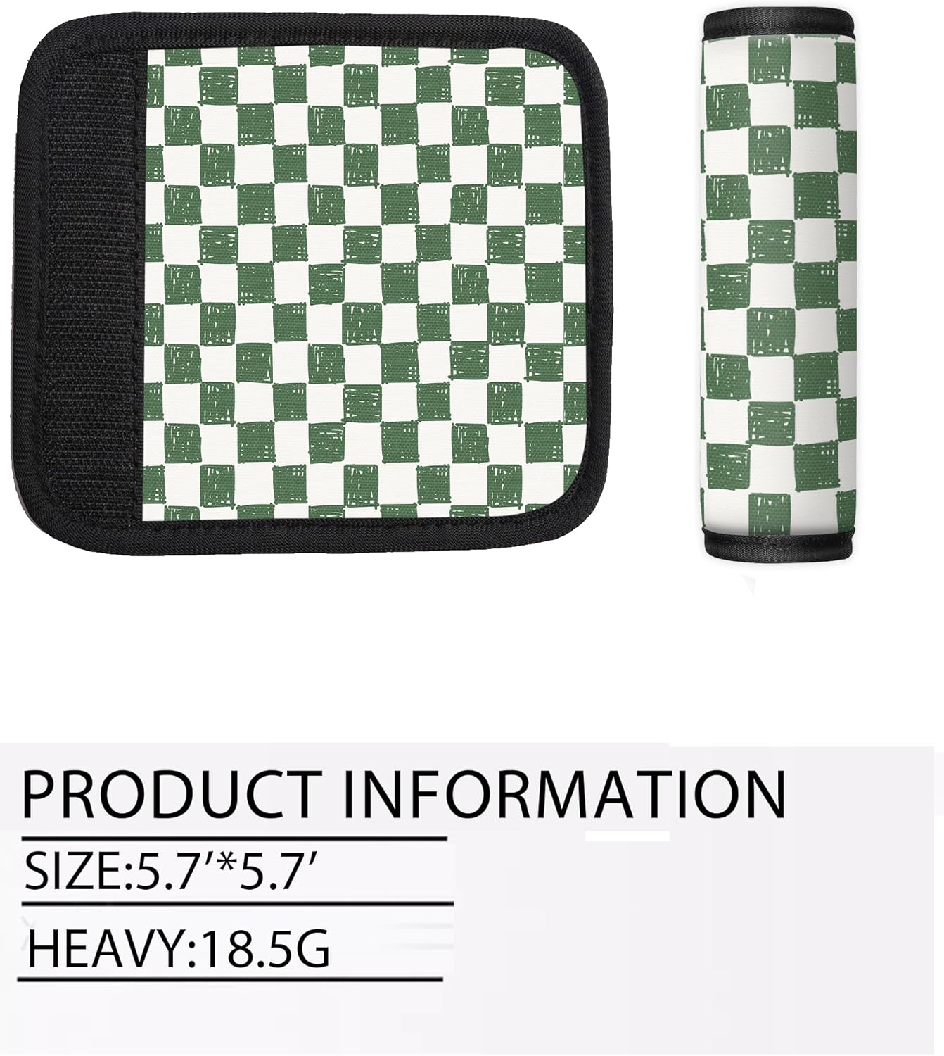 2 Pack Luggage Handle Wrap Travel Tags - Set of Luggage Tags for Suitcases, Identifiers, Marker, and Handle Covers - Cruise Accessories and Travel Gifts（Green Checkerboard