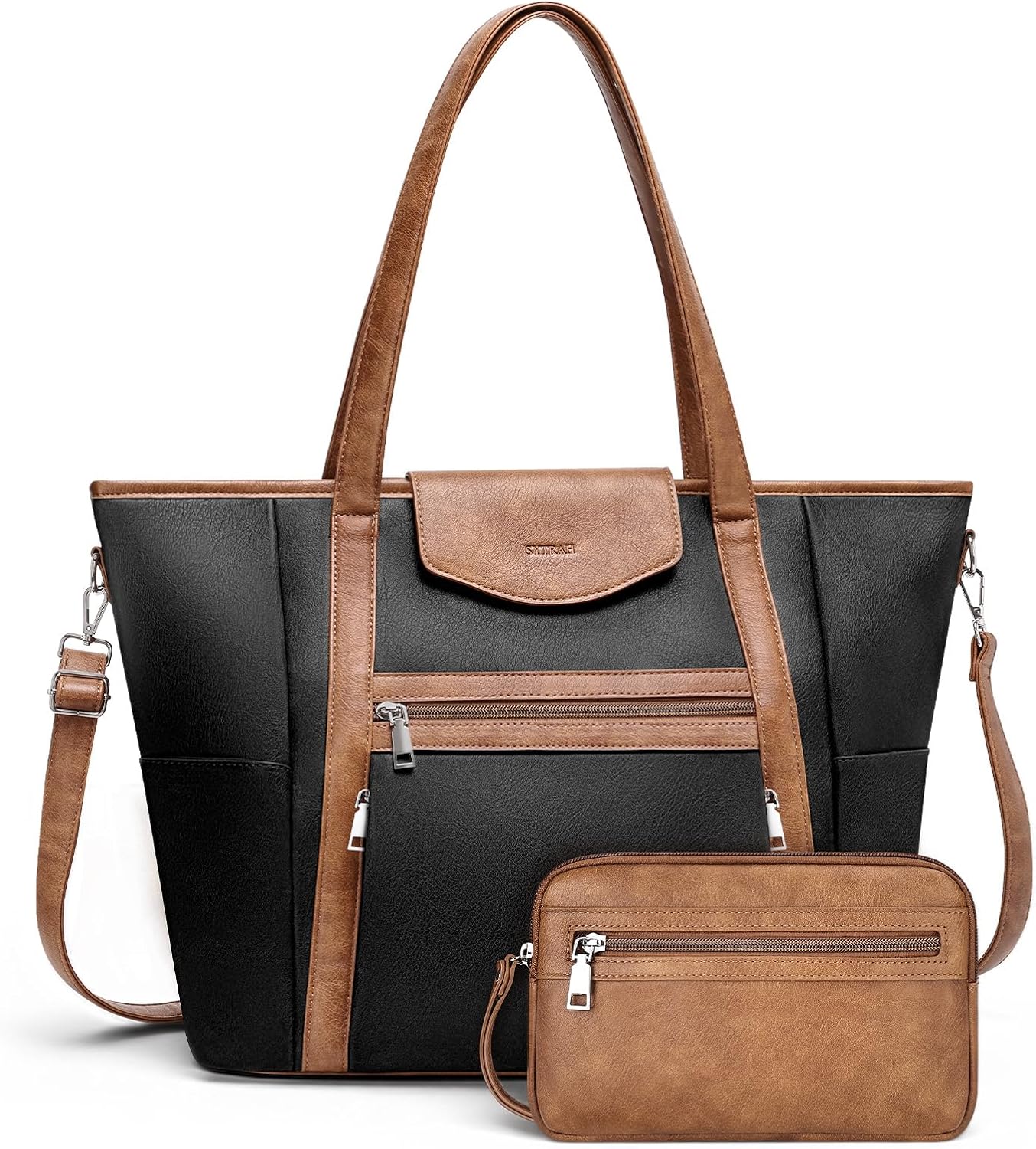 Laptop Bag for Women Designer Leather Laptop Backpack Purse, 16 inch Computer Tote Bags for Work Travel with Satchel Purse Black Brown