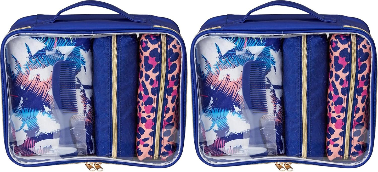 Conair Women's 5 Piece Toiletry and Cosmetic Bag, Blue Palm, 1 Count (Pack of 2)
