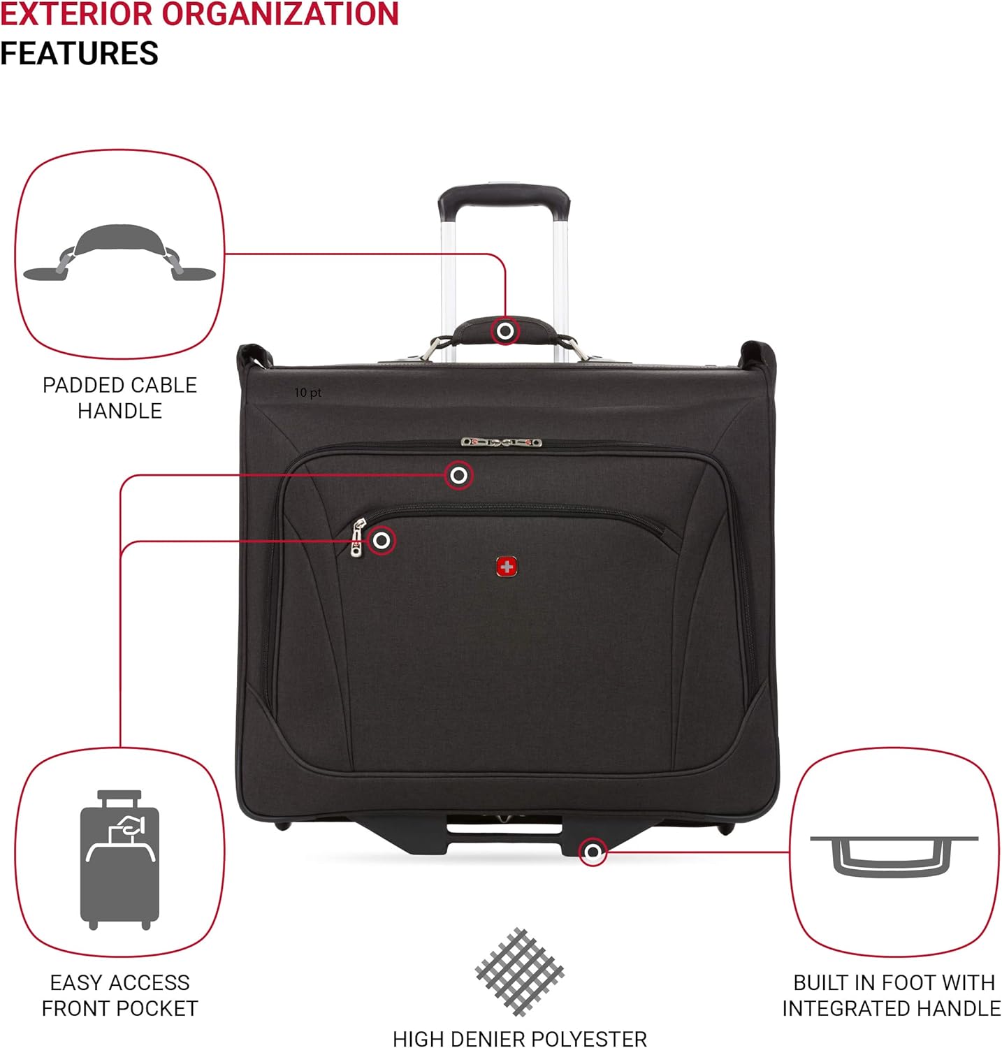SwissGear 7895 Premium Rolling Garment Bag, Bonus Hanging Feature, Men's and Women's, Carry-on