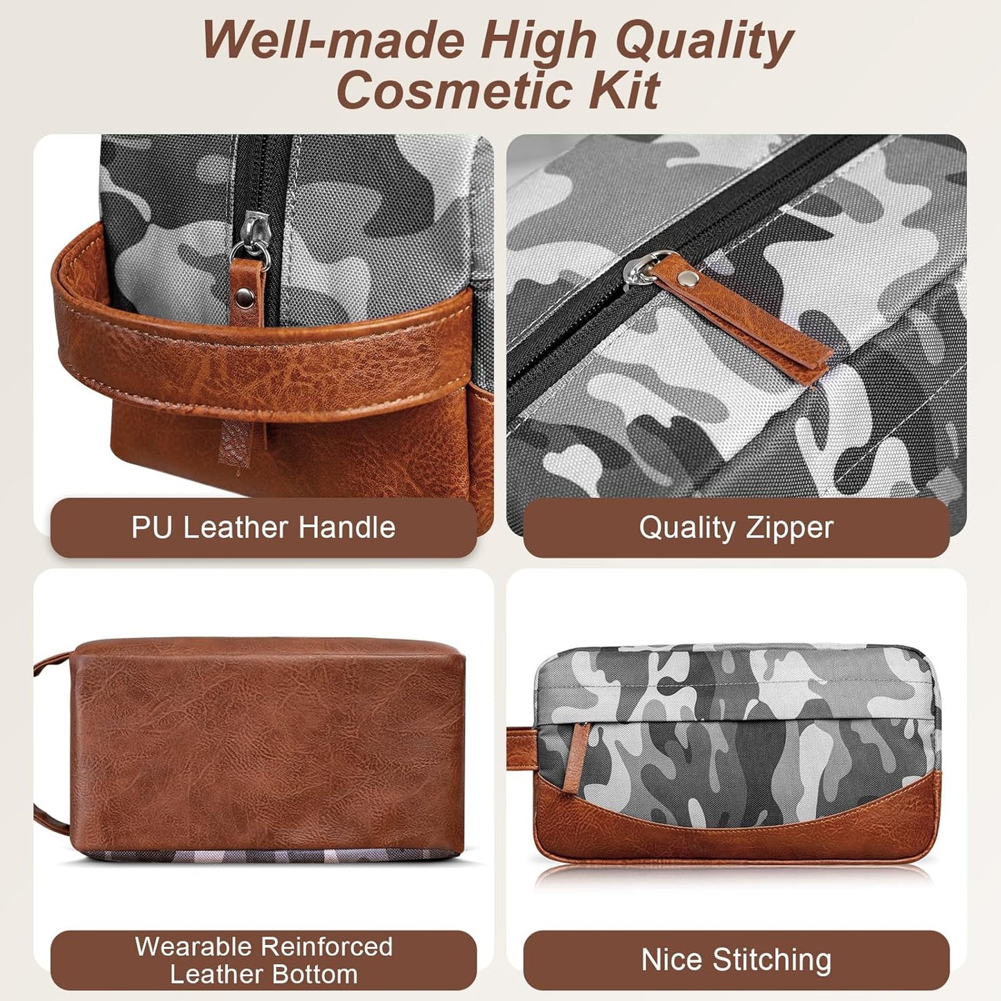 Travel Toiletry Bag for Men, Hanging Toiletry Organizer, Water Resistant Shaving Kit with Large Capacity for Travel Accessories (Camo-Gey, Medium)
