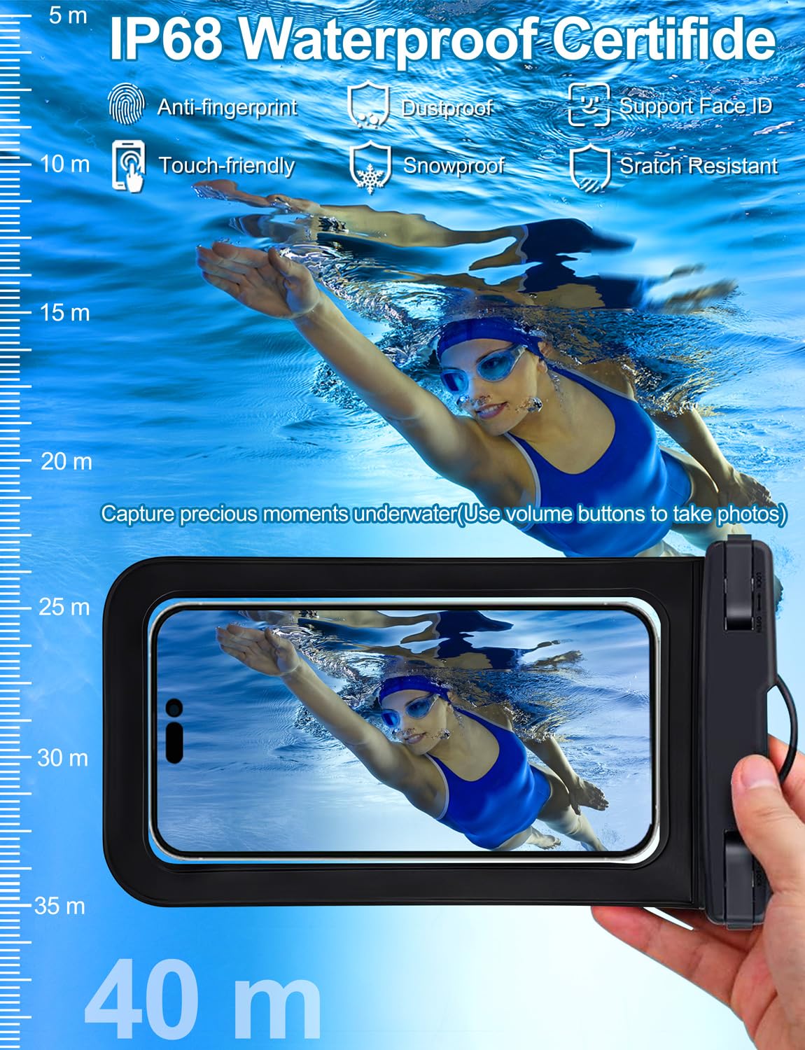 Waterproof Phone Pouch,2 Pack Black White Phone Waterproof Case,Cell Phone Dry Bag,Protection