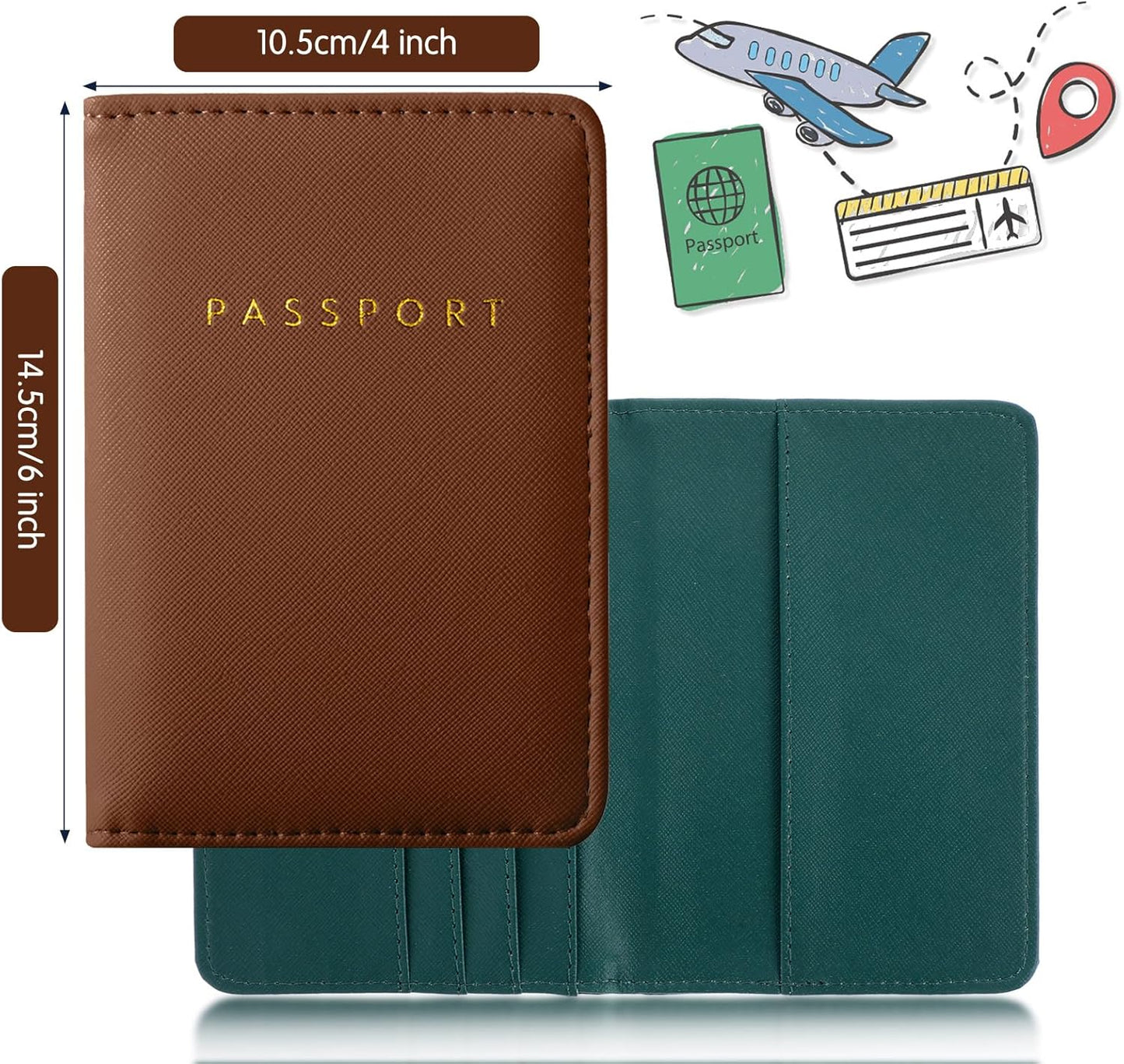 Frienda 2 Pieces Bridal Passport Covers Holder Waterproof Leather Holder Covers Travel Wallet Passport Case for Women and Men
