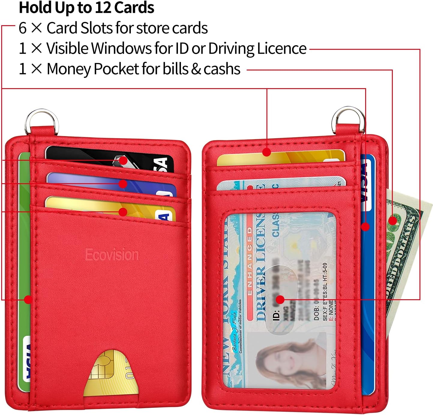 EcoVision Slim Minimalist Front Pocket Wallet, RFID Blocking Credit Card Holder Wallet with Detachable D-Shackle for Men Women