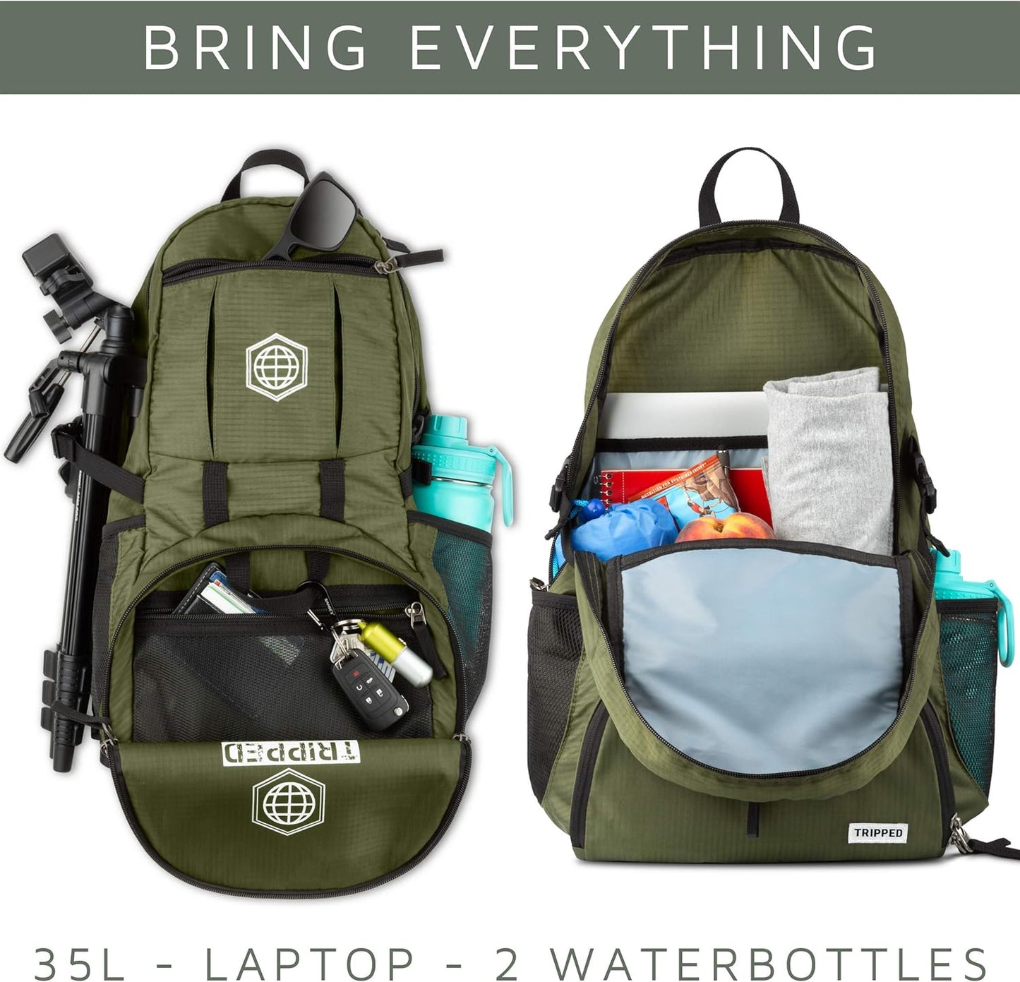 TRIPPED Travel Gear Traveling Backpack- Foldable collapsible lightweight backpack for travel