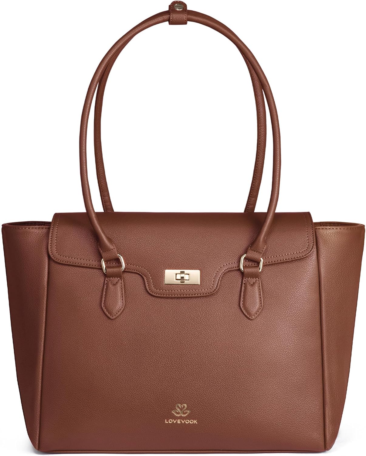 LOVEVOOK Laptop Bag for Women Soft Leather Work Bag, Office Shoulder Tote Purse with Flap Briefcase