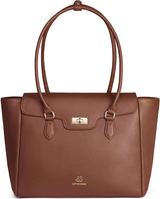 LOVEVOOK Laptop Bag for Women Soft Leather Work Bag, Office Shoulder Tote Purse with Flap Briefcase for Teacher Nurse