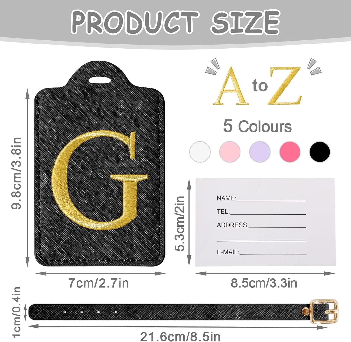 Initial Luggage Tags for Suitcases, Cute Embroidered Letter Luggage Bag Suitcase Identifier Name Baggage Tag, PU Leather Travel Luggage Tags, Bag Tags for Men Women Kids Luggage Handbags(Black G)