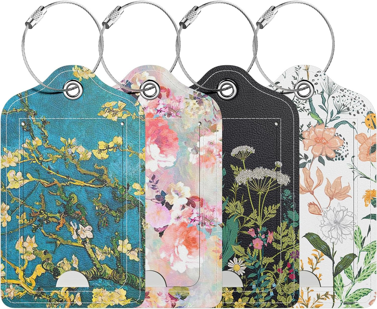 4 Pack PU Leather Luggage Tags for Suitcase, Travel Cruise Luggage Tag with Privacy Flap, Name ID Label and Metal Loop for Women Men Baggage Handbag School Bag Backpack, Pink Marble