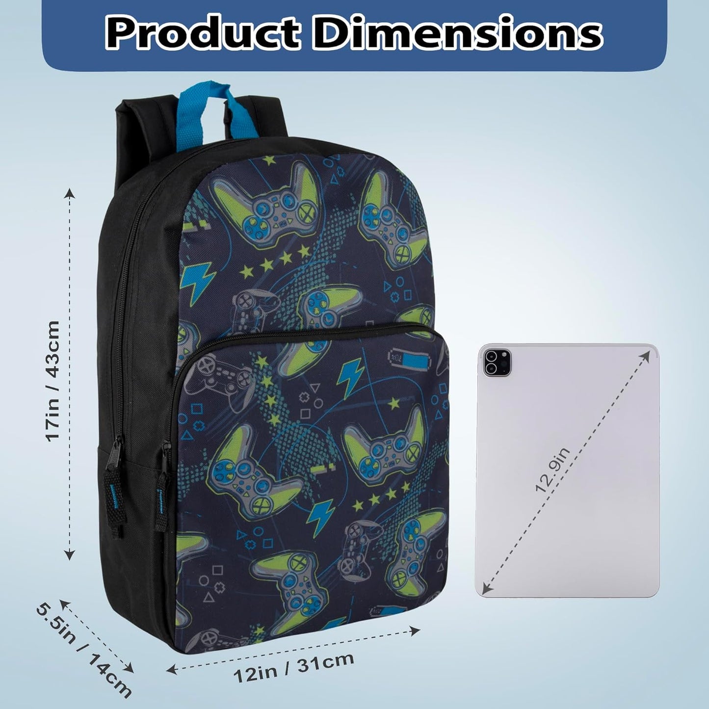 Fun School Backpack for Elementary Middle School Girls and Boys | 17 Inch Printed Backpacks for School Kids, Travel (You've Got Game)