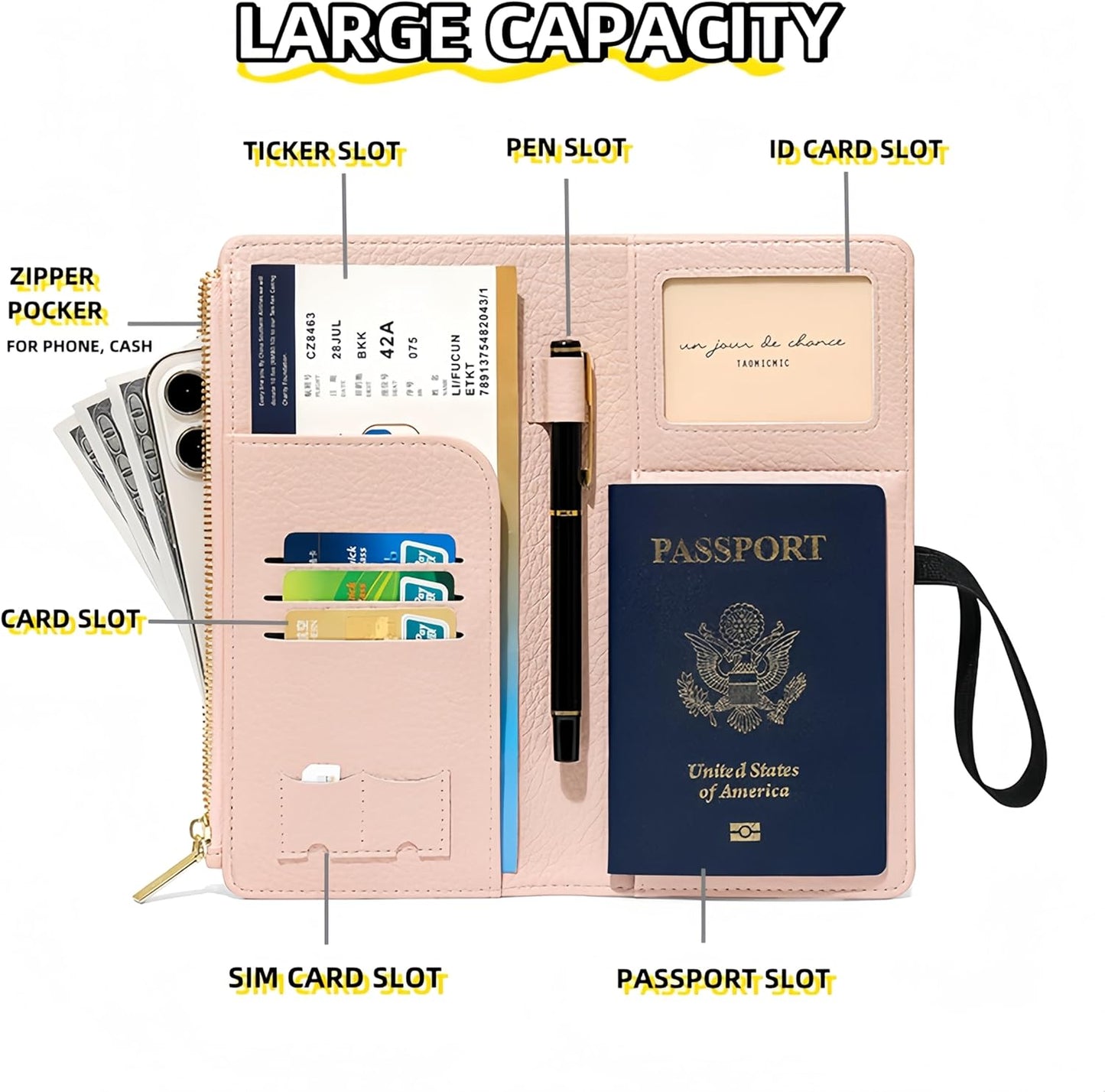 RFID-Blocking Leather Travel Wallet & Passport Holder with Zipper Pocket, Card Slots, and Phone Compartment – Waterproof Travel Organizer for Women & Men. TG-1 (Blue)