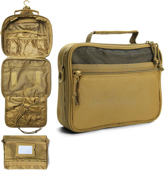 SMONT Toiletry Bag for Men Travel Toiletry Organizer Dopp Kit Organizer Toiletries Travel Bag Shaving Hygiene Bag Bathroom Hanging Men's Toiletry Bag for Short Trips Khaki