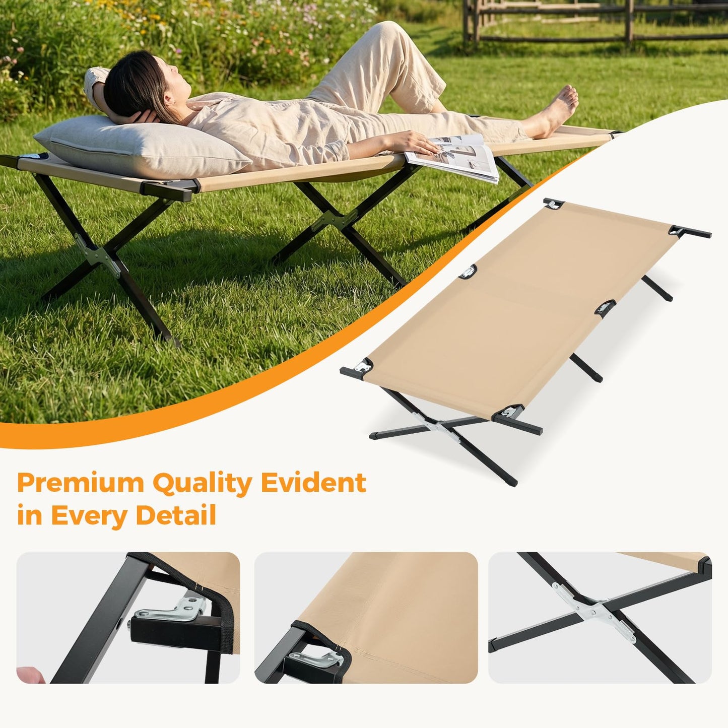 OLIXIS Camping Cot, Folding Cot, Guest Bed 73x35.8x17.7IN