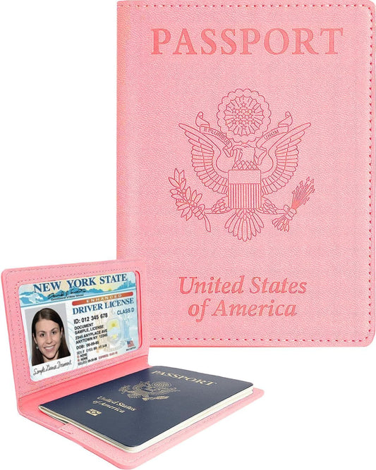 Sizobi Leather Passport Holder Covers, Passport Holder for Travel Women, RFID Blocking Wallet Case, International Travel Must Haves Travel Accessories for Women Men,Cruise Ship Essentials Gifts, Pink