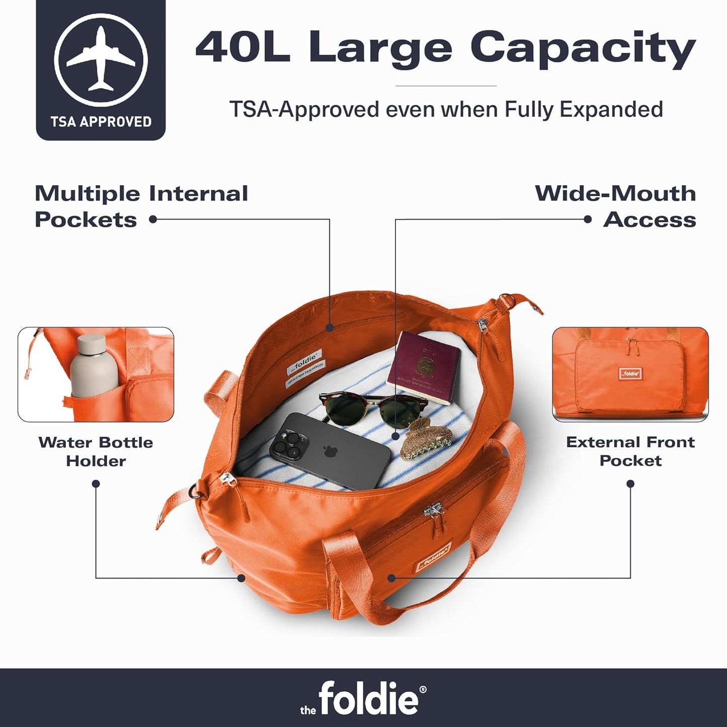 The Foldie Foldable Travel Bag for Women - 40L Weekender Bag with Multiple Pockets - Carry On Expendable Travel Bag
