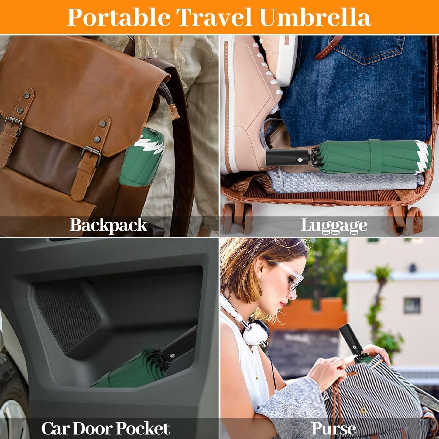 Travel Umbrella Superior, Beautiful & Compact, Large Strong but Light Portable and Automatic