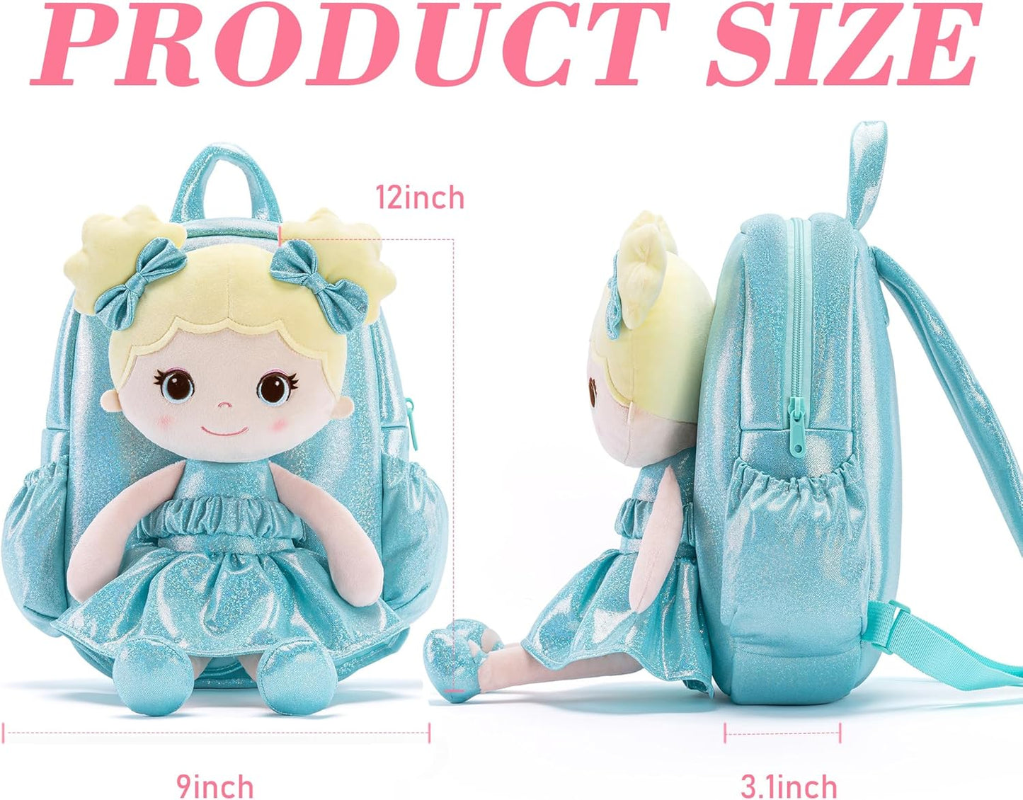 Lazada Toddler Backpack - Baby Girl Gifts Curly Fingerprints Plush Doll Dress Backpack - Fashion Girls Curly Rolled Fingerprints Series - Lake Blue 11 Inches