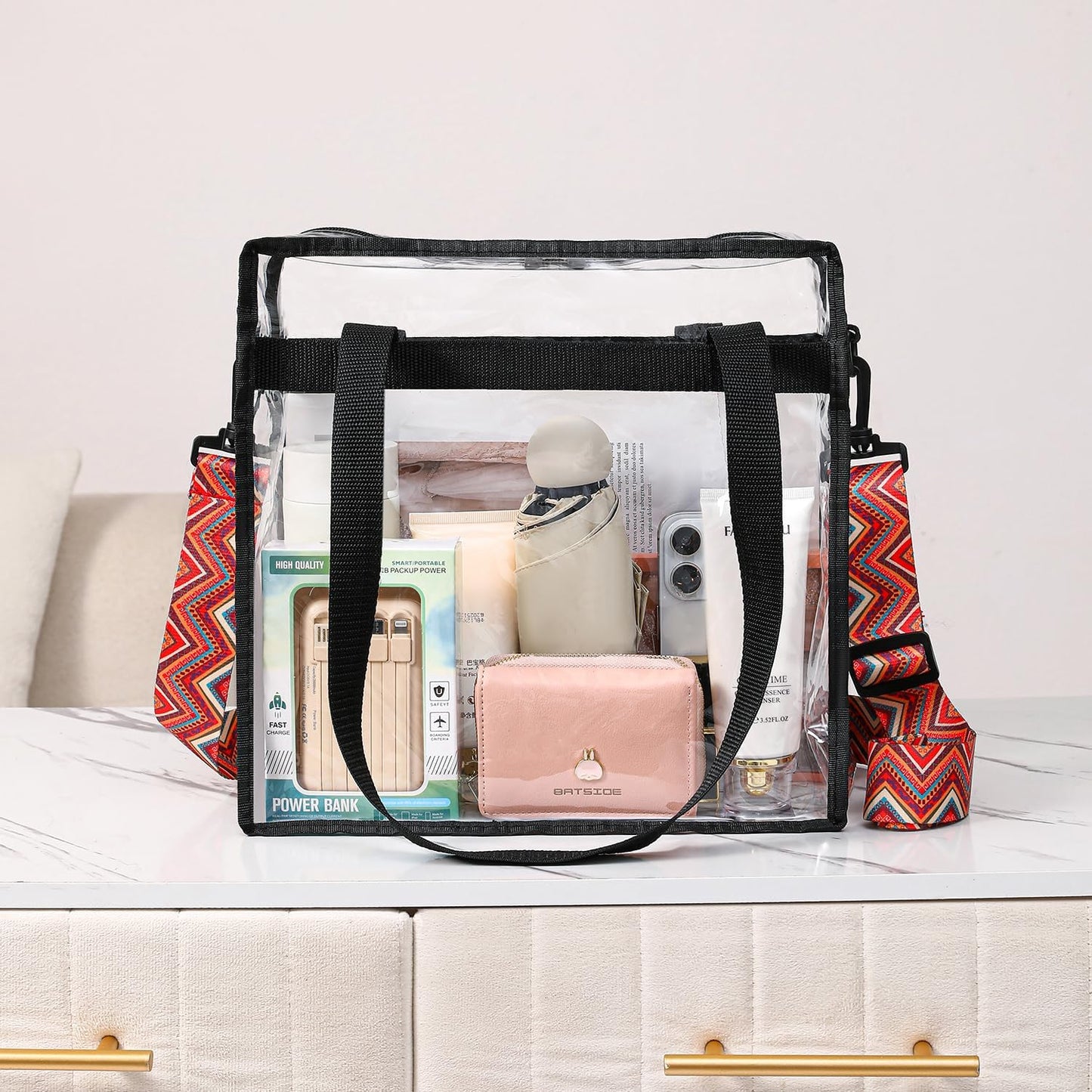 BAGAIL Clear Bags 12x6x12 Stadium Approved Clear Tote Bag with Zipper Closure Crossbody Shoulder Bag with Adjustable Strap