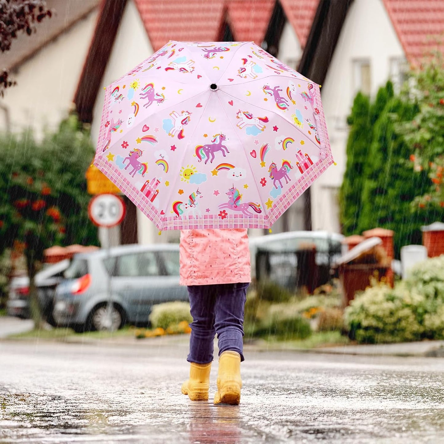 Kids Umbrella, Safety Windproof Umbrella with Easy-Grip Hook Handle for Toddler Girls and Boys