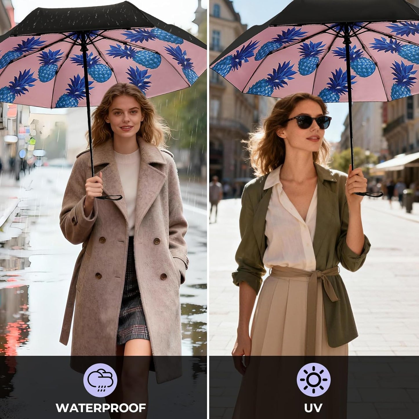 LLanxiry Compact Travel Umbrella, Mini Windproof Umbrellas for Rain & Sun, Small Lightweight Outdoor UV Umbrella, Portable Folding Umbrellas for Travel