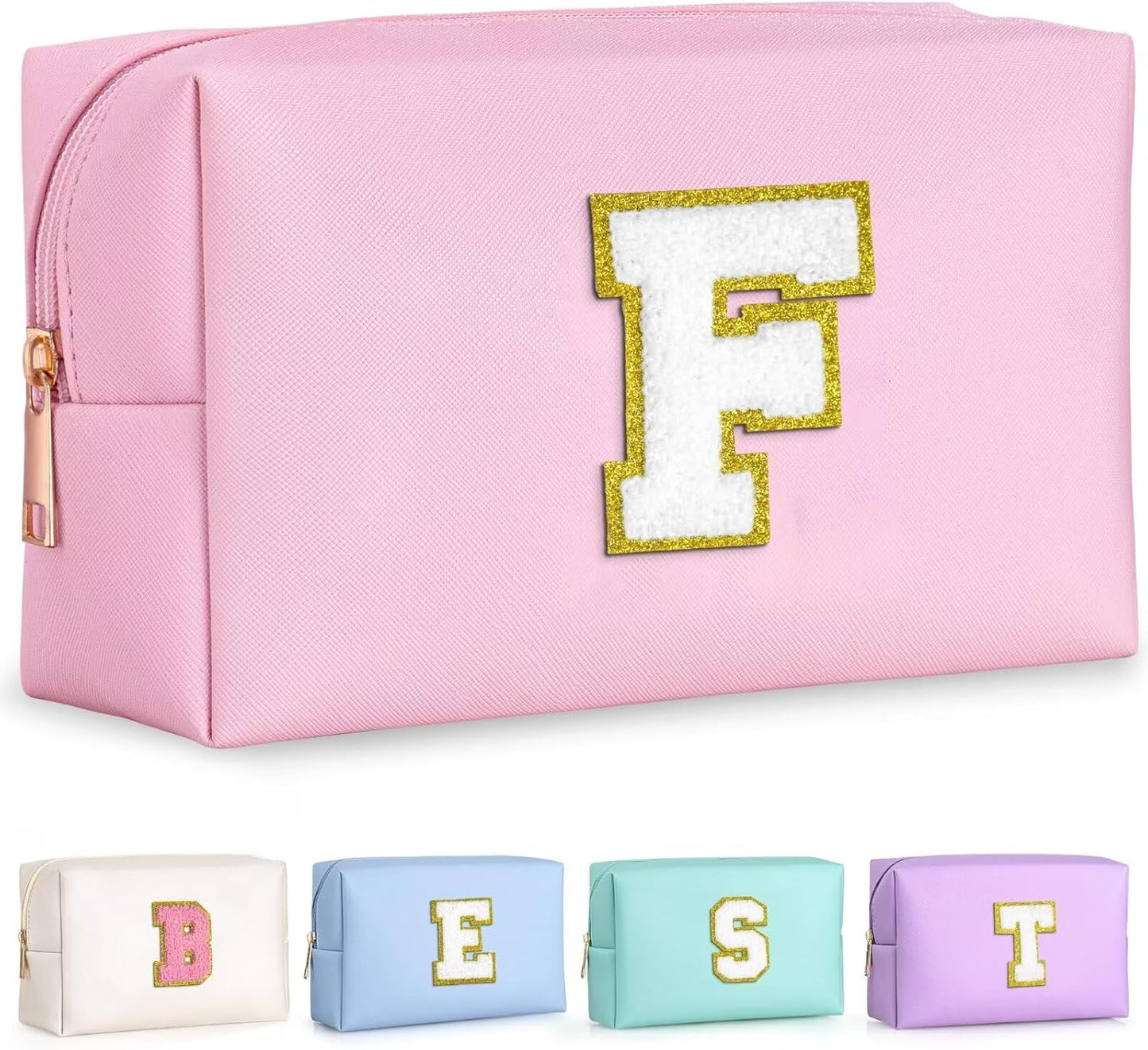TOPEAST Preppy Makeup Bag, Small Cosmetic Travel Bags for Women, PU Leather Waterproof Toiletry Bag