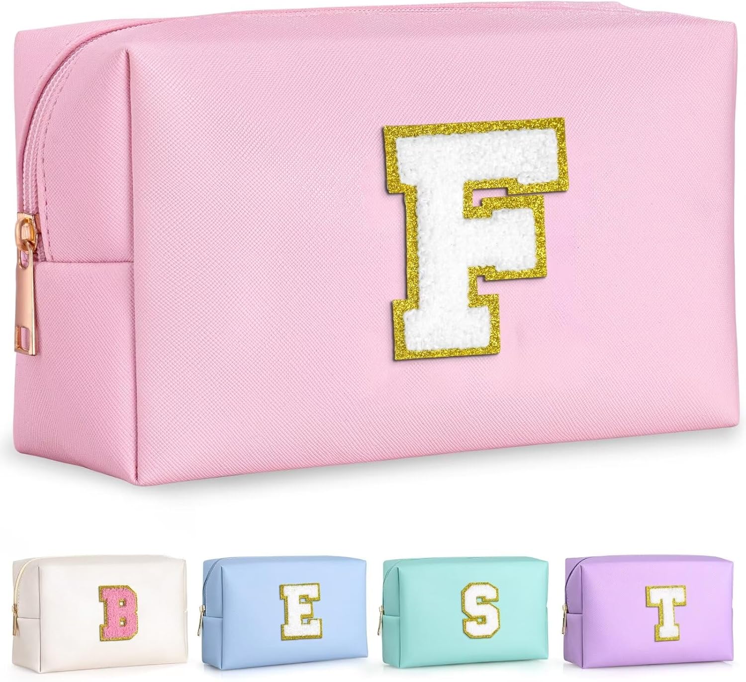 TOPEAST Preppy Makeup Bag, Small Cosmetic Travel Bags for Women, PU Leather Waterproof Toiletry Bag