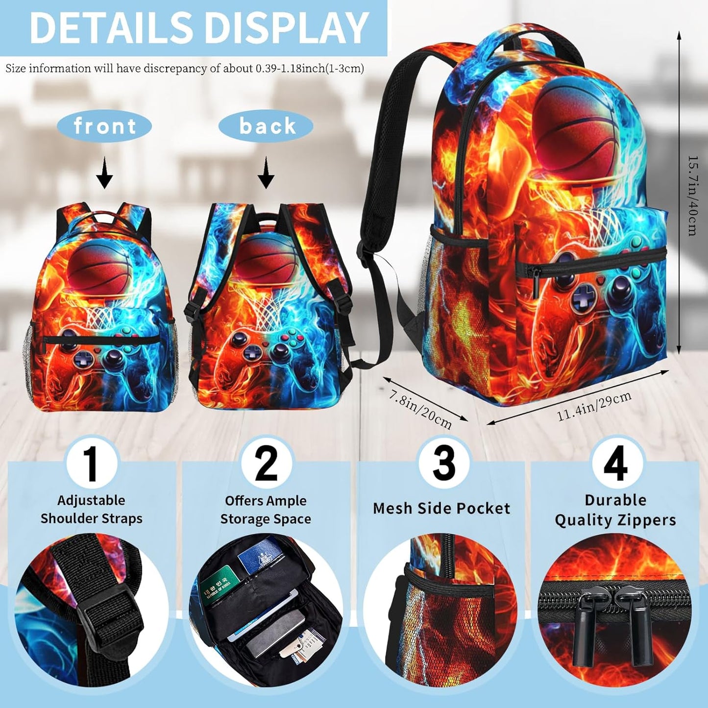 Kids Backpack for Boys Game Boys School Backpack for Kid Children Teens Elementary Middle School Students Kids' Backpacks Ages 6-18 Video Game Basketball Bookbag Travel Back Pack