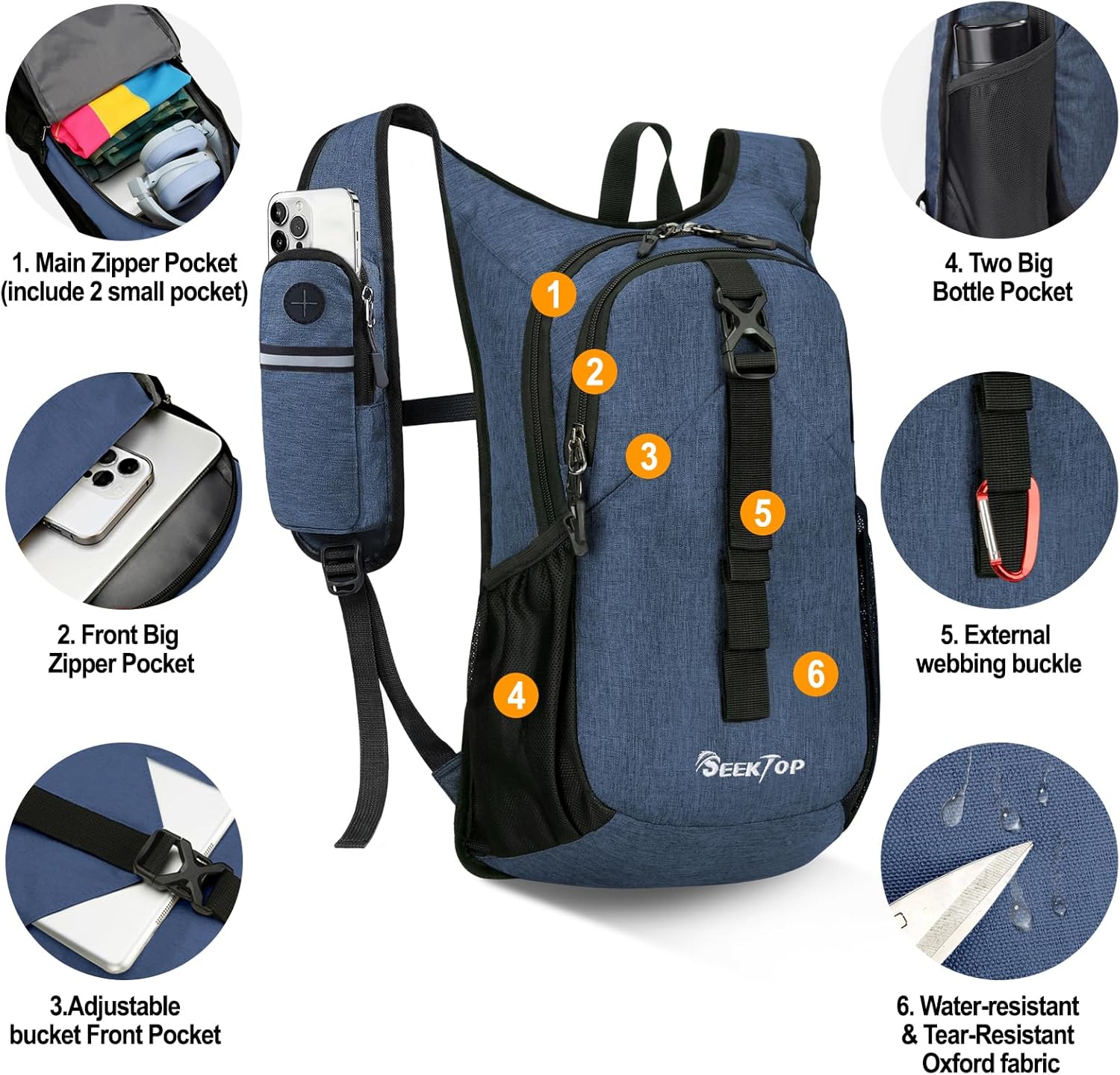 Seektop 15L Small Hiking Backpack for Women Men, Lightweight Hiking Packable Daypack with Phone