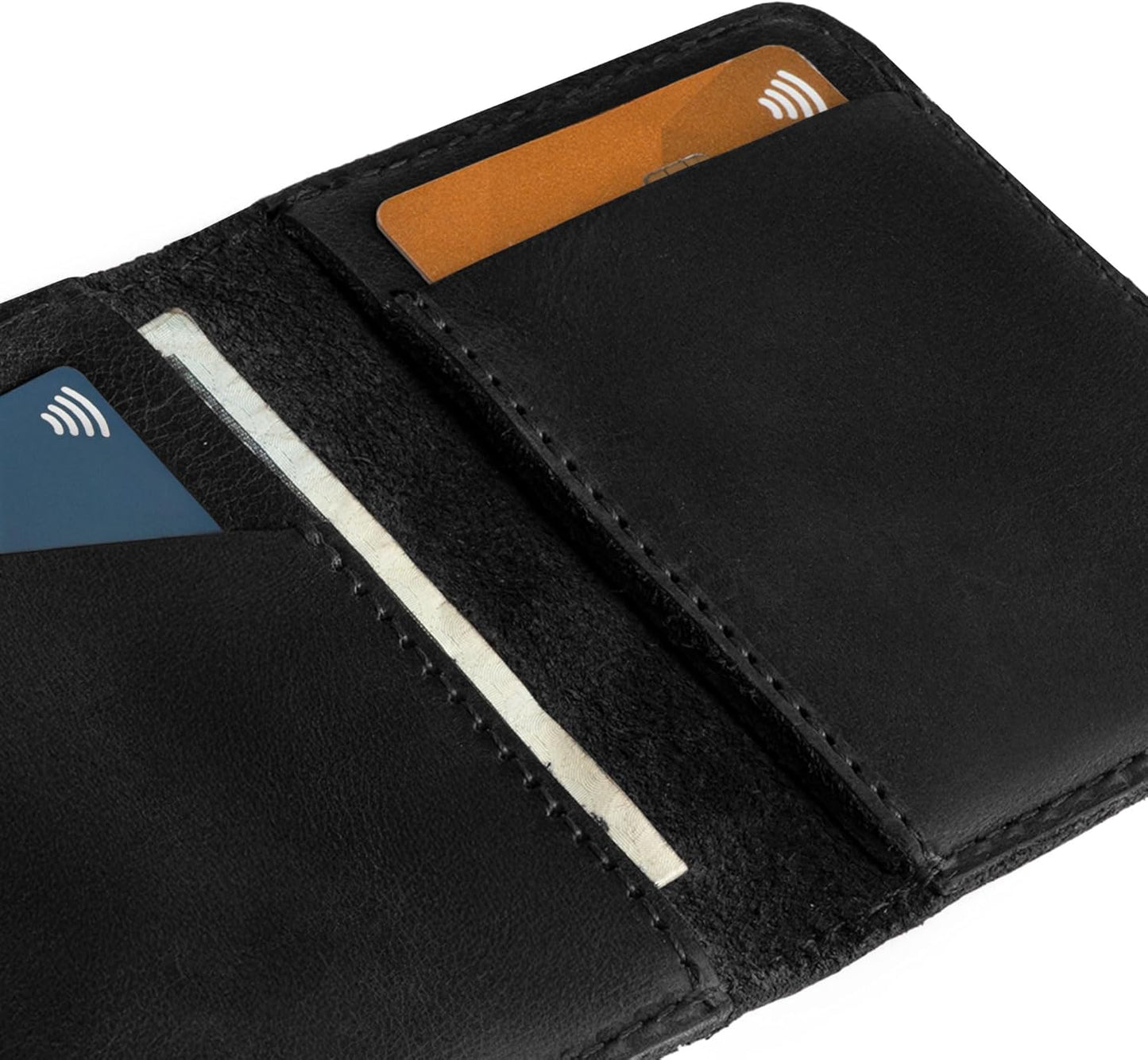 Hide & Drink, Bifold Wallet, Slim Card Holder, Minimalist Traveler Wallet, Vintage Front Pocket Wallet, Full Grain Leather, Handmade, Charcoal Black