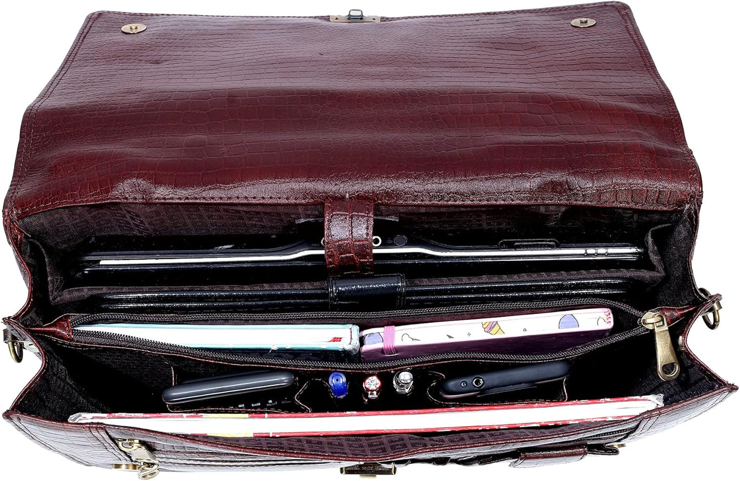 DA LV Full Grain Leather Laptop Briefcases Men Top Choice Gifts Laptop Bag Office Work 16'' Vintage Handmade Brass Hardware