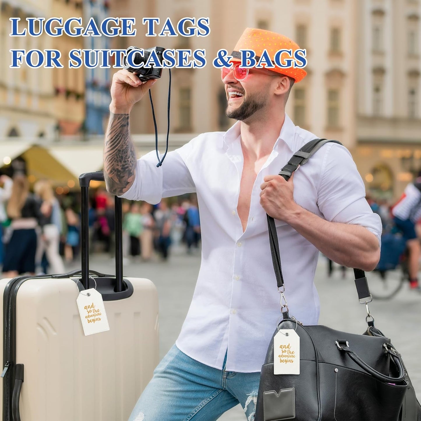 Luggage Tag & Initial Baggage Tags for Suitcases Leather Bag Tags for Backpacks Handbag School Instrument with Name ID Label Travel Essentials, Unique Fun Ivory White Personalized Luggage Tags 2 Pack