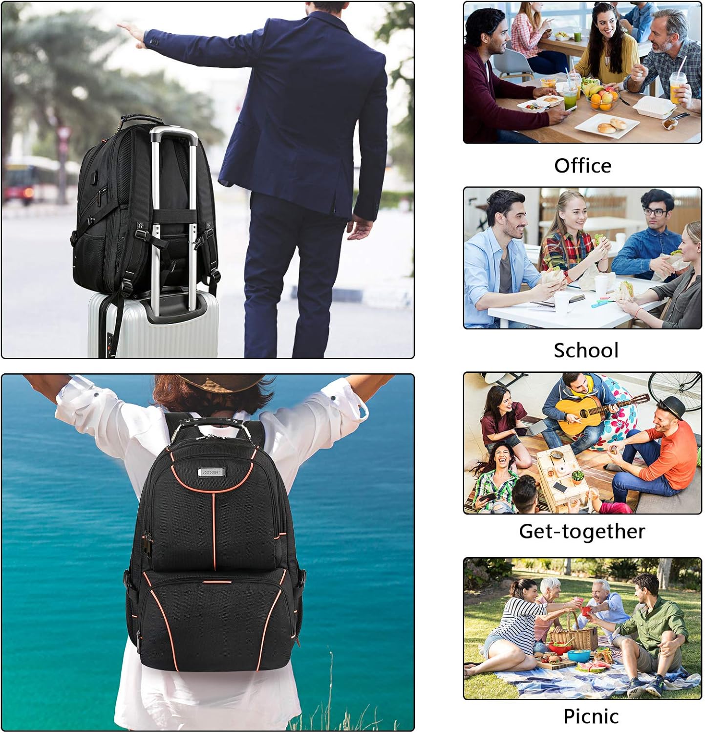VECKUSON Lunch Bag Backpack, Insulated Cooler Lunch Box, Extra Large 17.3 inch Laptop Backpack with