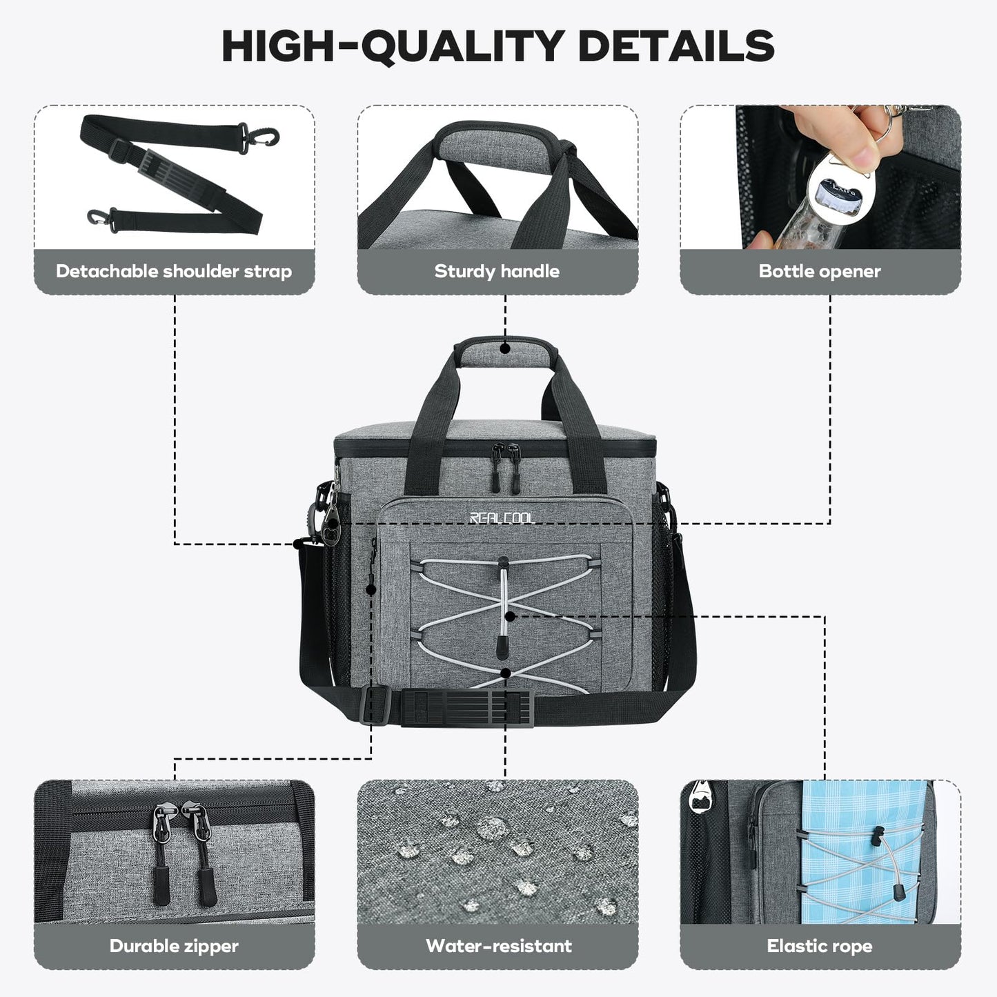 RealCool 35 Can Collapsible Soft Cooler, Leakproof Insulated Ice Chest Bag