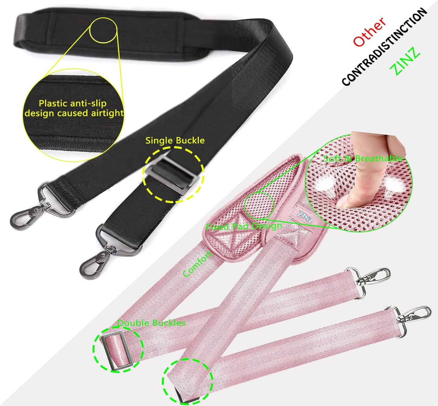 ZINZ Shoulder Strap 58" Ultra-Thick Fixed Padded and Adjustable Buckles Crossbody Strap for Briefcase Laptop Bag Luggage