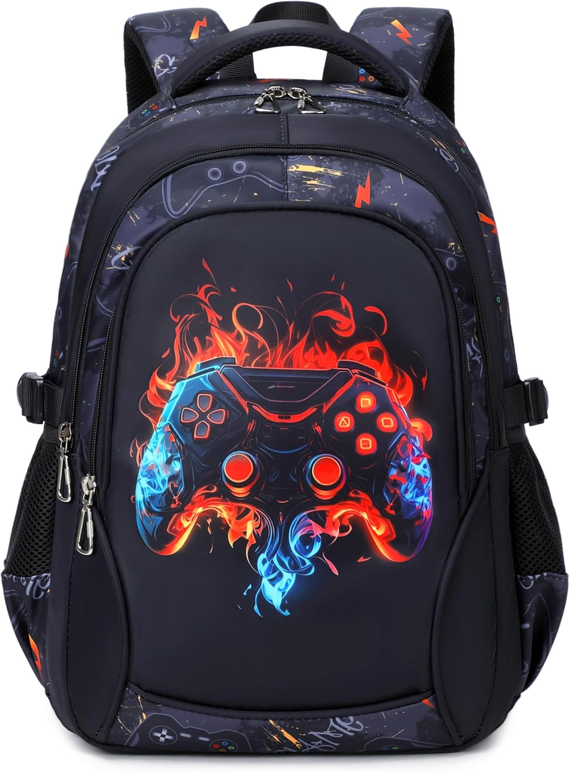 Boys Backpack Elementary School Bookbag Waterproof Durable Sturdy Kids Schoolbag Casual Travel Daypack(1-Black-game)