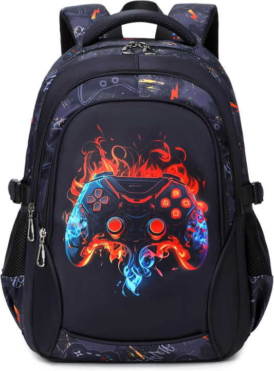 Boys Backpack Elementary School Bookbag Waterproof Durable Sturdy Kids Schoolbag Casual Travel Daypack(1-Black-game)