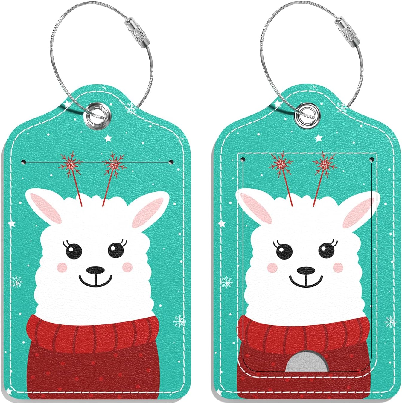 Luggage Tags for Suitcase, 2 Pack PU Leather Travel Cruise Luggage Tag with Privacy Flap, Name ID Label and Metal Loop for Women Men Girls Suitcase Baggage Bag Backpack, Cute Alpaca