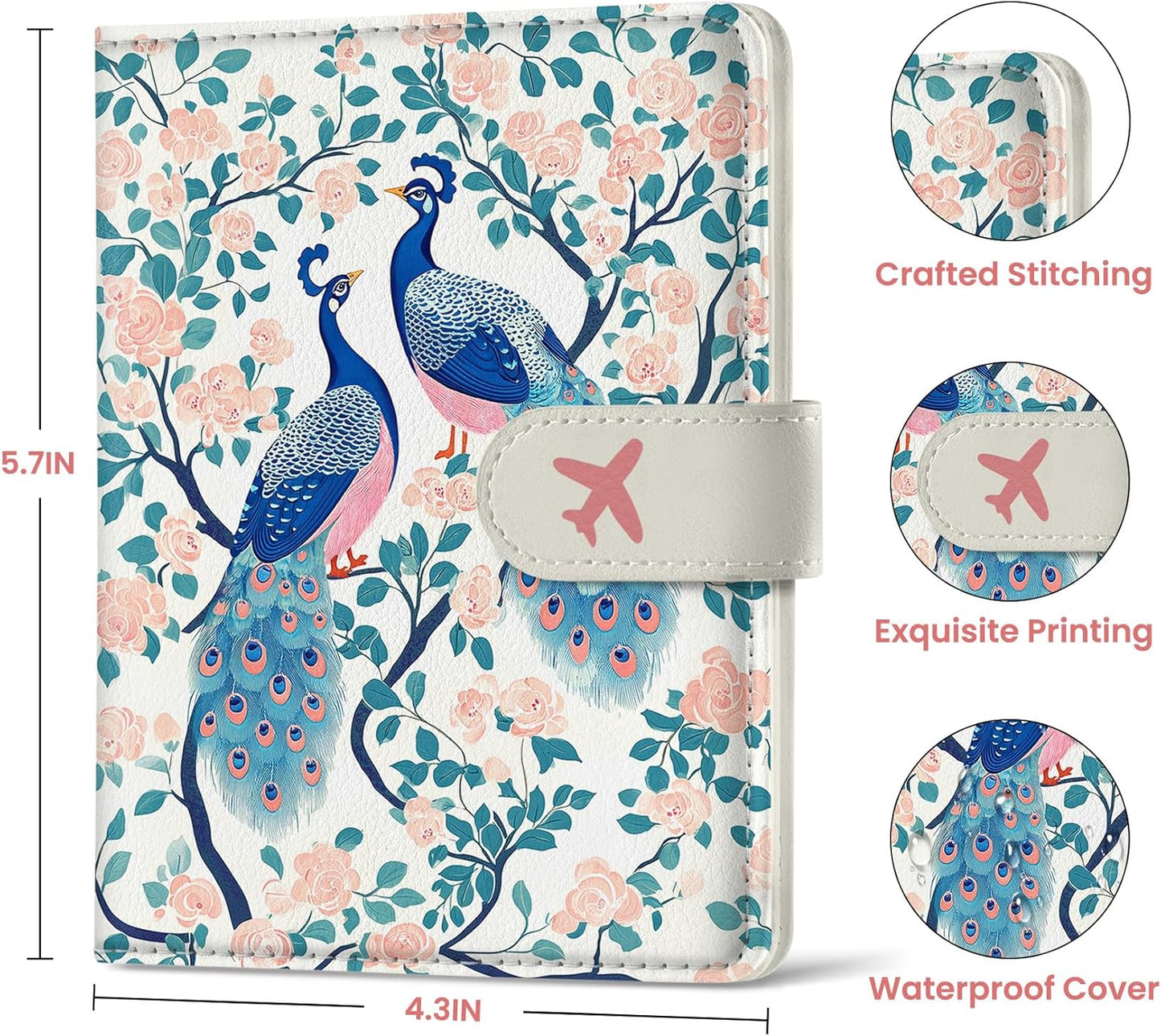 Passport Holder for Travel Essentials, RFID Blocking Leather Cover Wallet with Magnetic Closure, Aesthetic & Cute Passport Book Case for Women and Men - Peacock