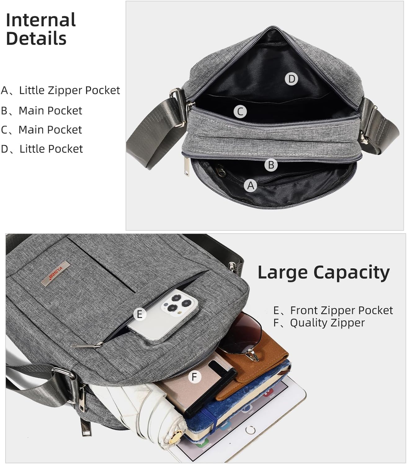 KL928 Men's Messenger Bag - Crossbody Shoulder Bags Travel Bag Man Purse Casual Sling Pack for Work