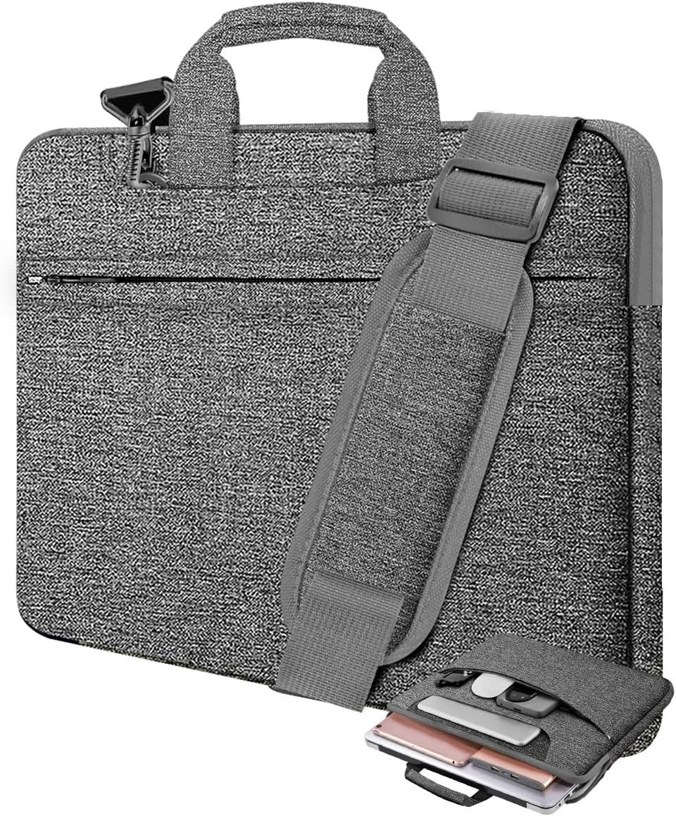 Laptop Case 15.6 inch Shoulder Bag, Durable Shockproof Protective Computer Carrying Briefcase with Multi-Pockets and Strap Compatible with Most 15.6 inch Notebooks,Dark gray
