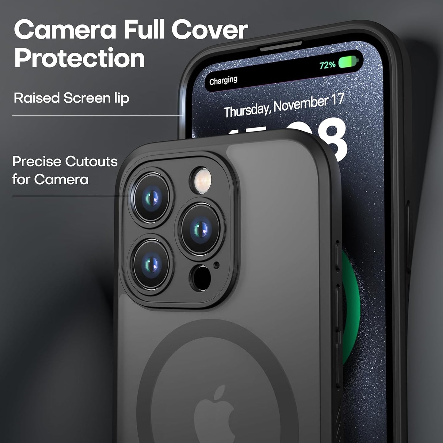 CellEver Strong Magnetic for iPhone 15 Pro Case [Camera Protection] [Military Grade Drop Tested] [Compatible with MagSafe] Slim Translucent Matte Phone Case (6.1") - Black