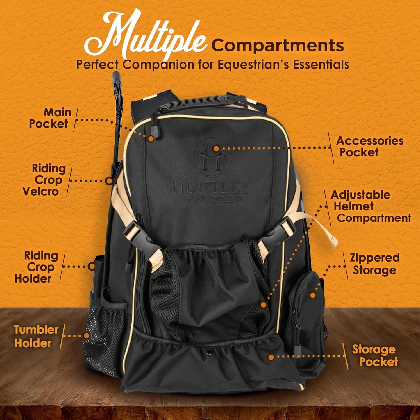 Huntley Equestrian Deluxe Heavy Duty Nylon Exterior Storage Fabric Backpack Adjustable Shoulder Straps