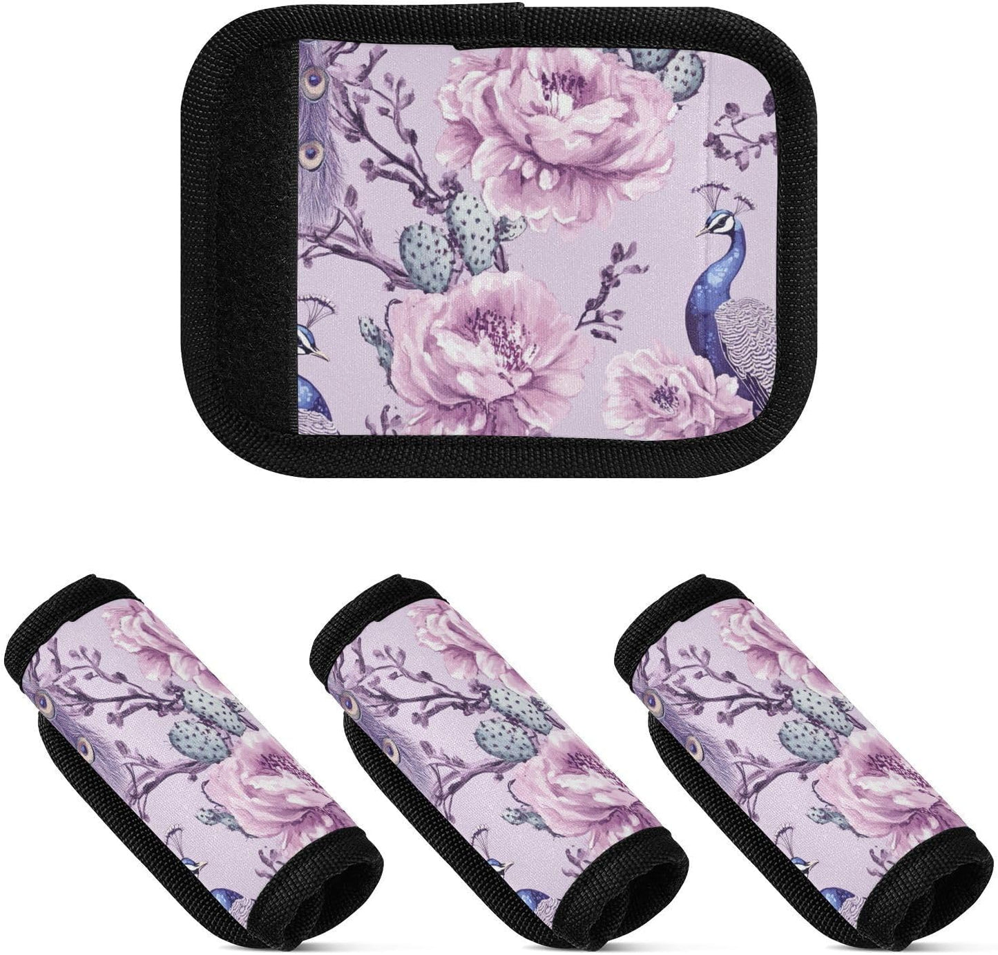 Purple Peacock and Cactus 4 Pack Luggage Handle Wraps Covers for Suitcase Identifiers Bag Tags