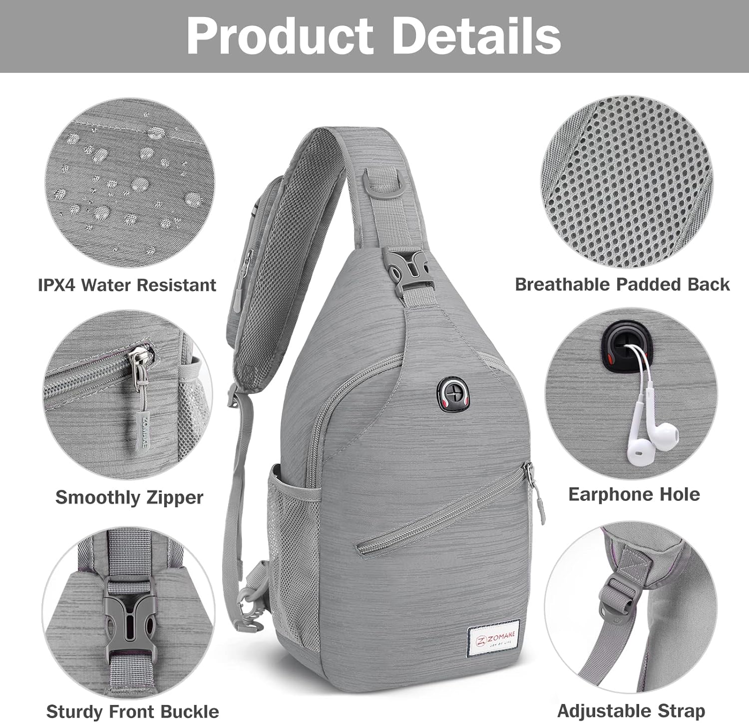 ZOMAKE Sling Bag,Small Crossbody Sling Backpack,Water Resistant Shoulder Daypack for Travel,Anti