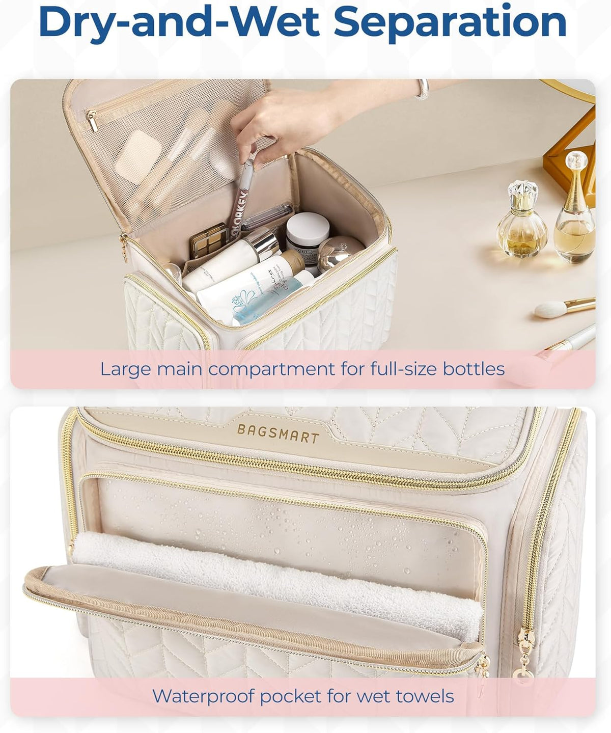 BAGSMART Travel Toiletry Bag, Large Wide-open Travel Bag for Toiletries, Makeup Cosmetic Travel Bag