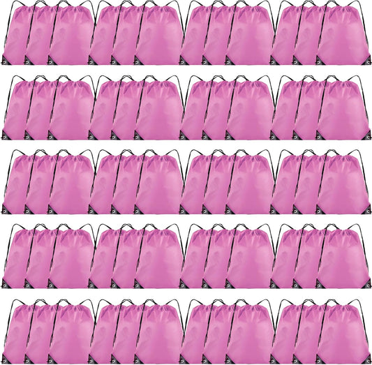60 Pieces Drawstring Backpack Bulk Cinch Sackpack Ployster Drawstring Bags for Gym Party Trip(Pink)