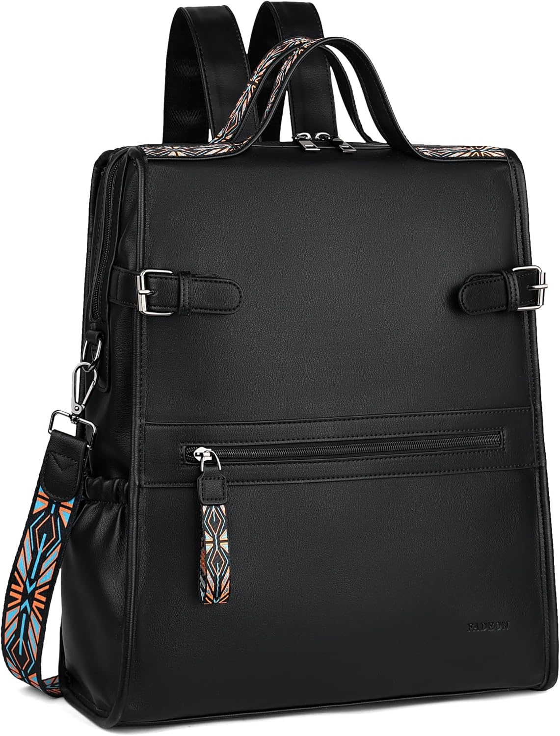 FADEON Leather Laptop Backpack for Women, Designer Ladies Work Travel Computer Backpack with Laptop Compartment Purse Black