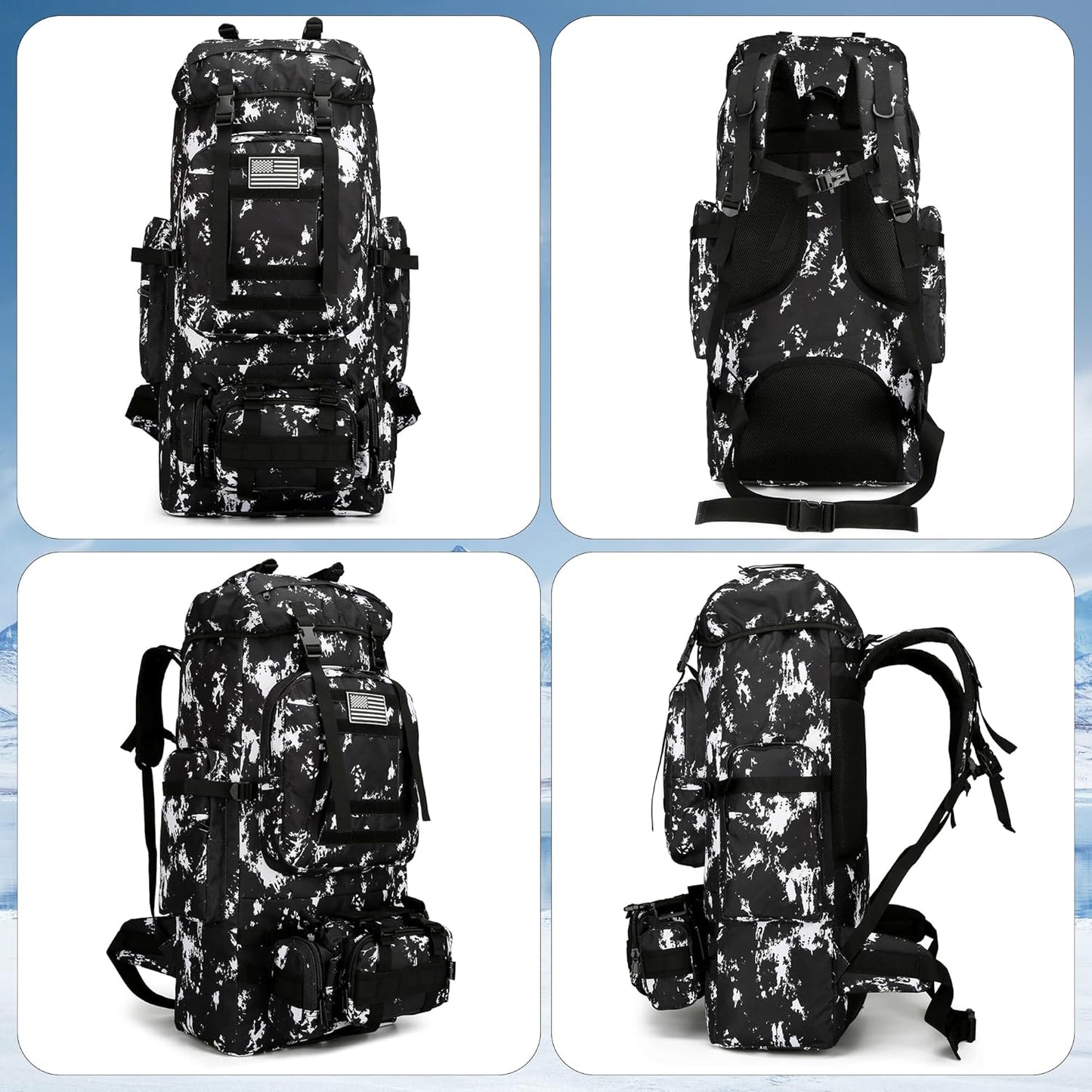 King'sGuard 100L Camping Hiking Backpack Molle Rucksack Military Camping Backpacking Daypack (Black