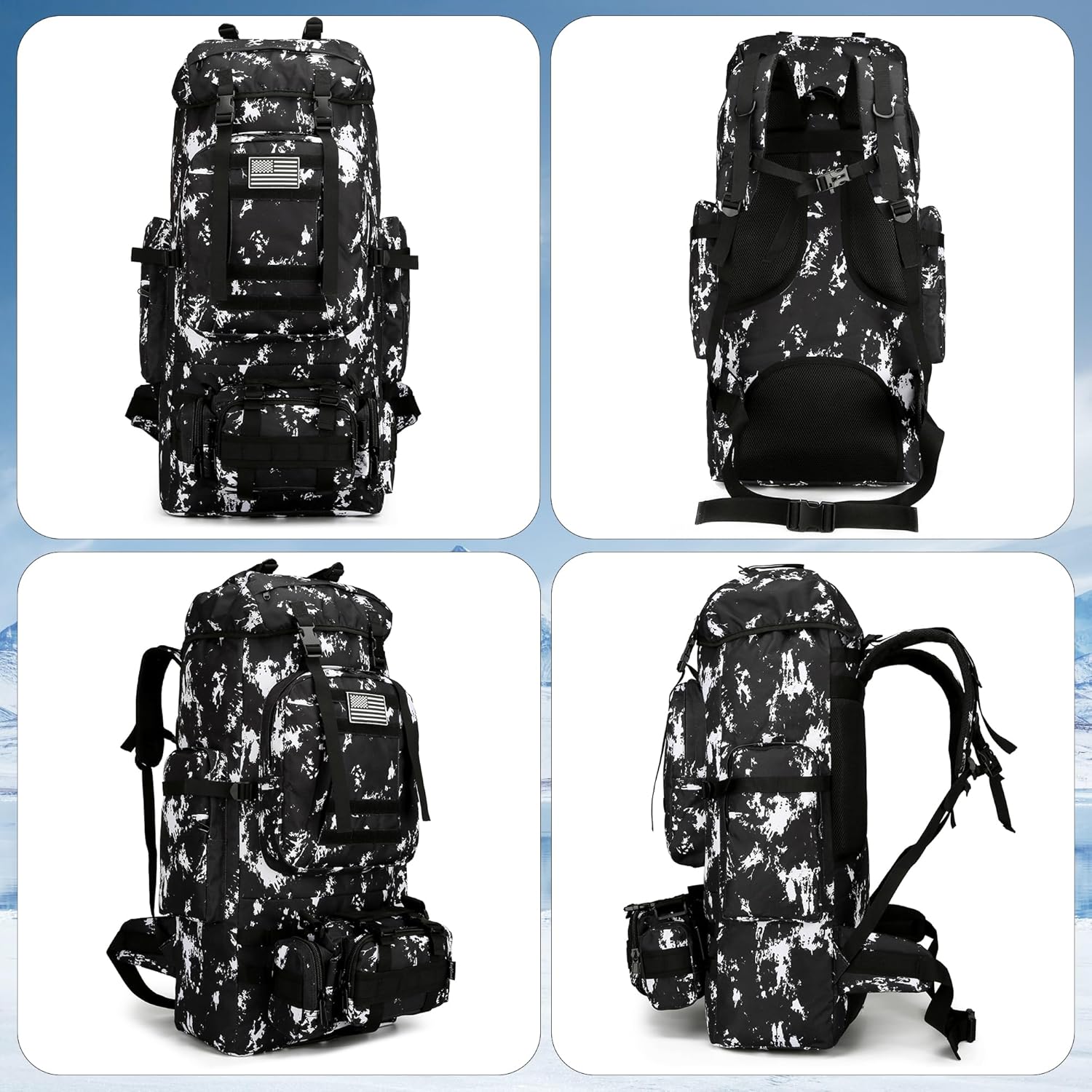 King'sGuard 100L Camping Hiking Backpack Molle Rucksack Military Camping Backpacking Daypack (Black