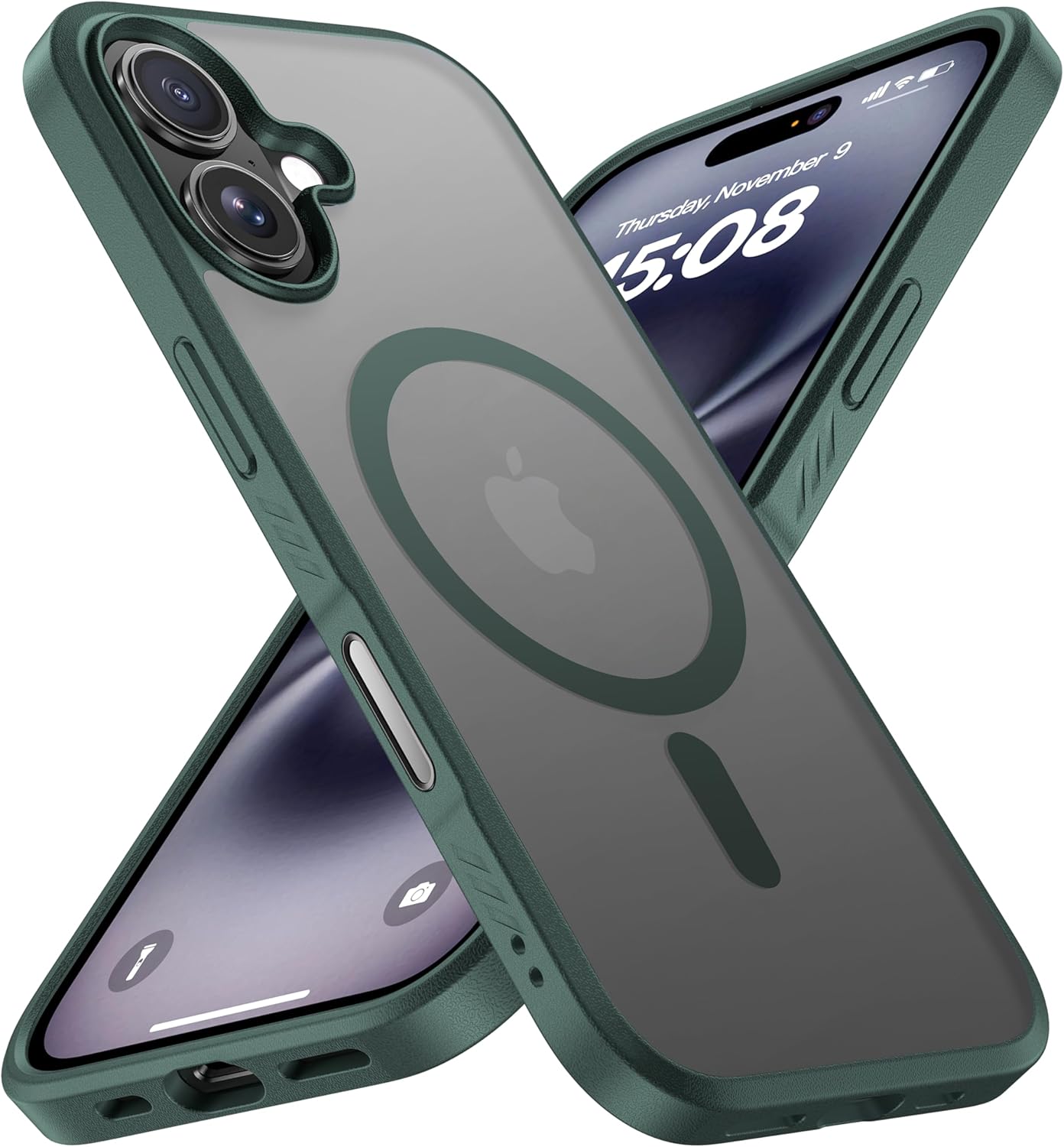 CellEver Strong Magnetic for iPhone 16 Case with Camera Control Capture Button [Camera Protection] [Military Drop Protection] [Compatible with MagSafe] Slim Translucent Matte Cover, Dark Green